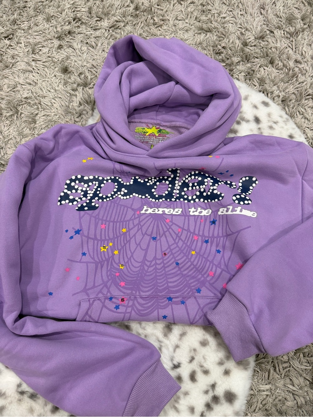 Kids Lavender Graphic Hoodie with Star & Web Print